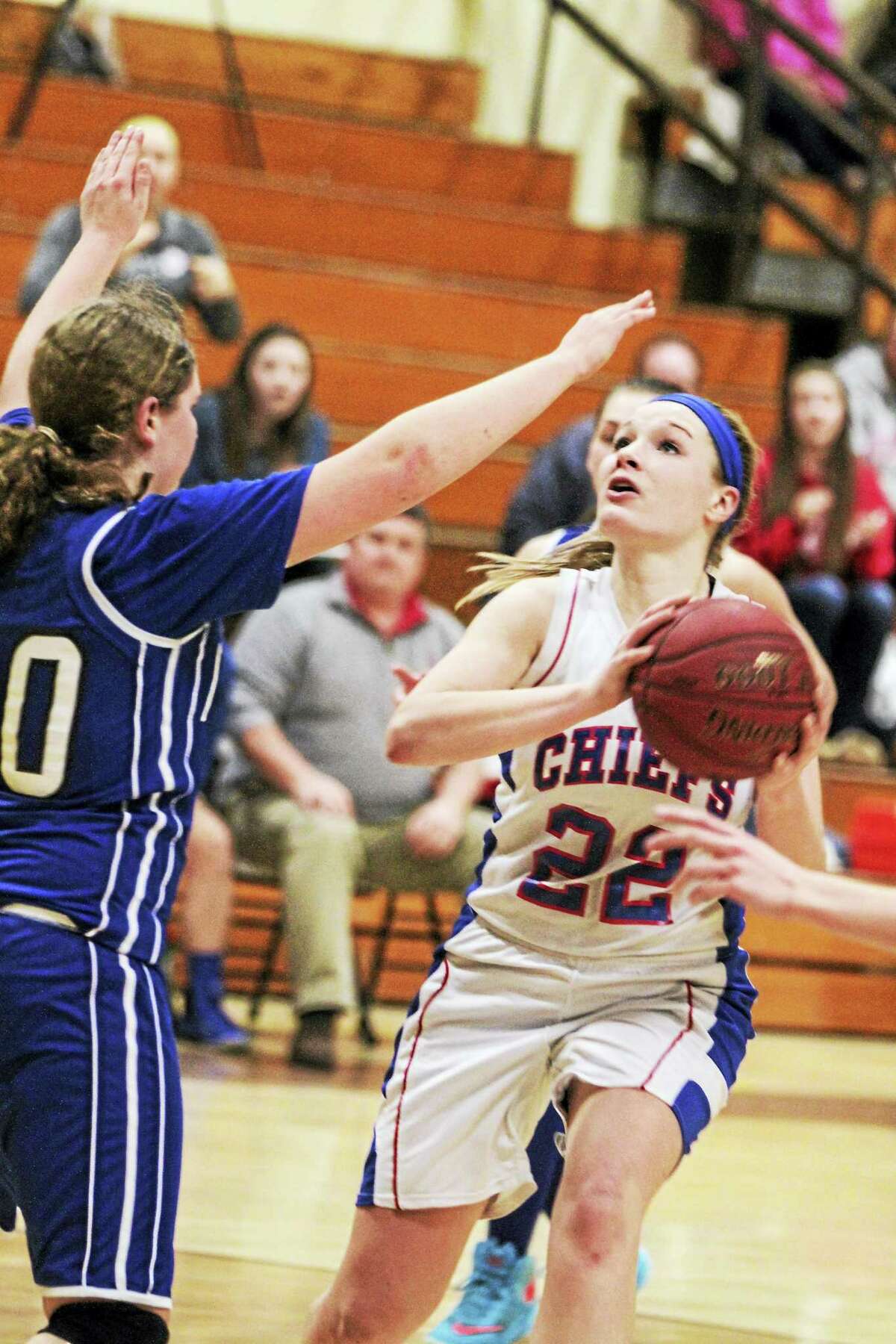 Nonnewaug center Courtney Carlson led the Chiefs to second-half win at Thomaston in a Berkshire League Tournament semifinal at Thomaston High School Monday night.