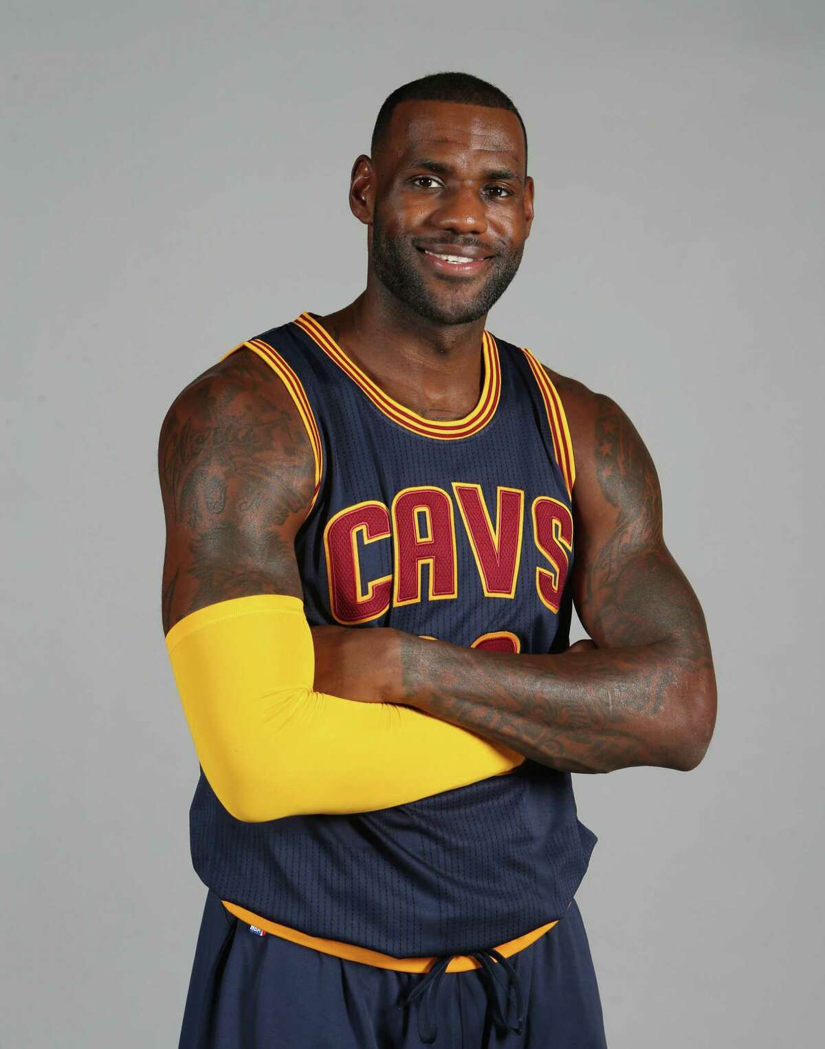 This is Sept. 28, 2015 photo shows Cleveland Cavaliers’ LeBron James posed during the NBA team’s media day Independence, Ohio.