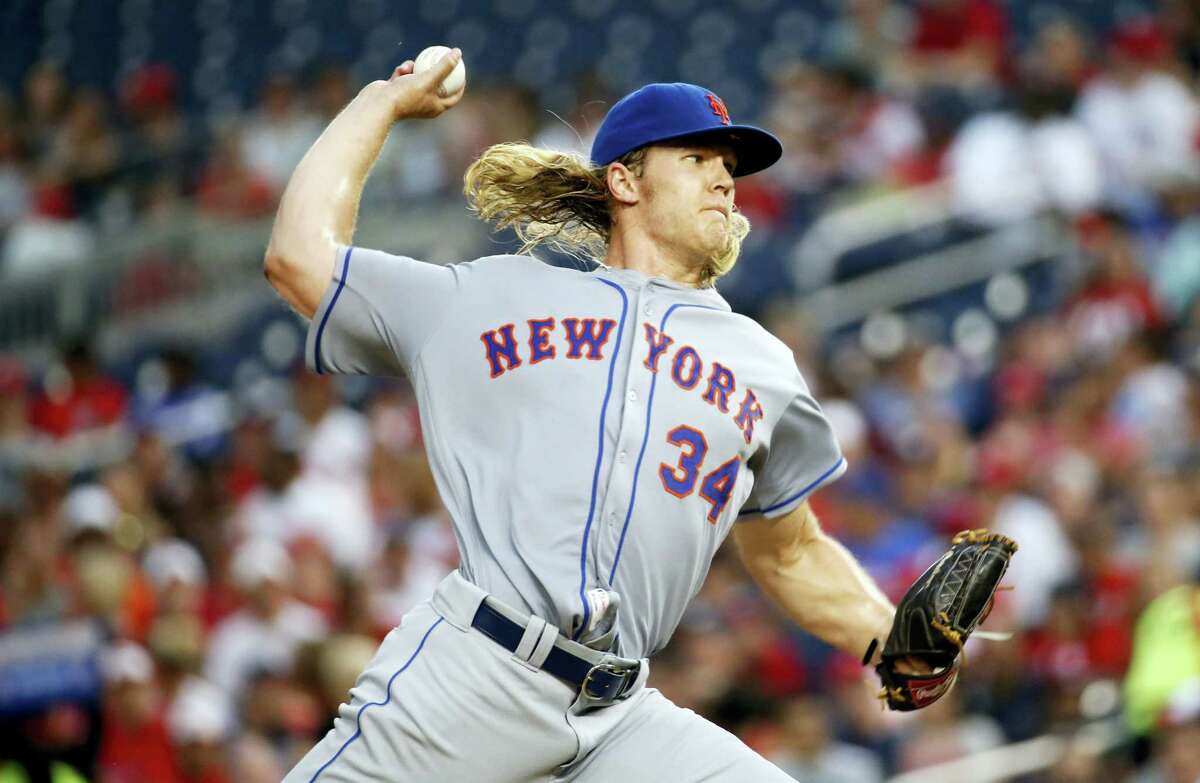 Mets starting pitcher Noah Syndergaard throws during the second inning against the Nationals Monday in Washington.