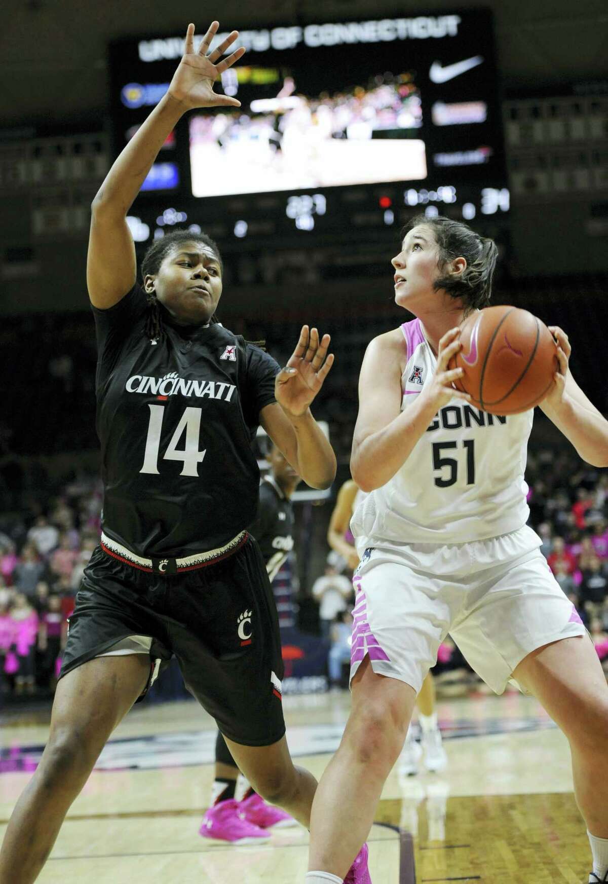 UConn’s Natalie Butler finished with a double-double in her first start with the Huskies.