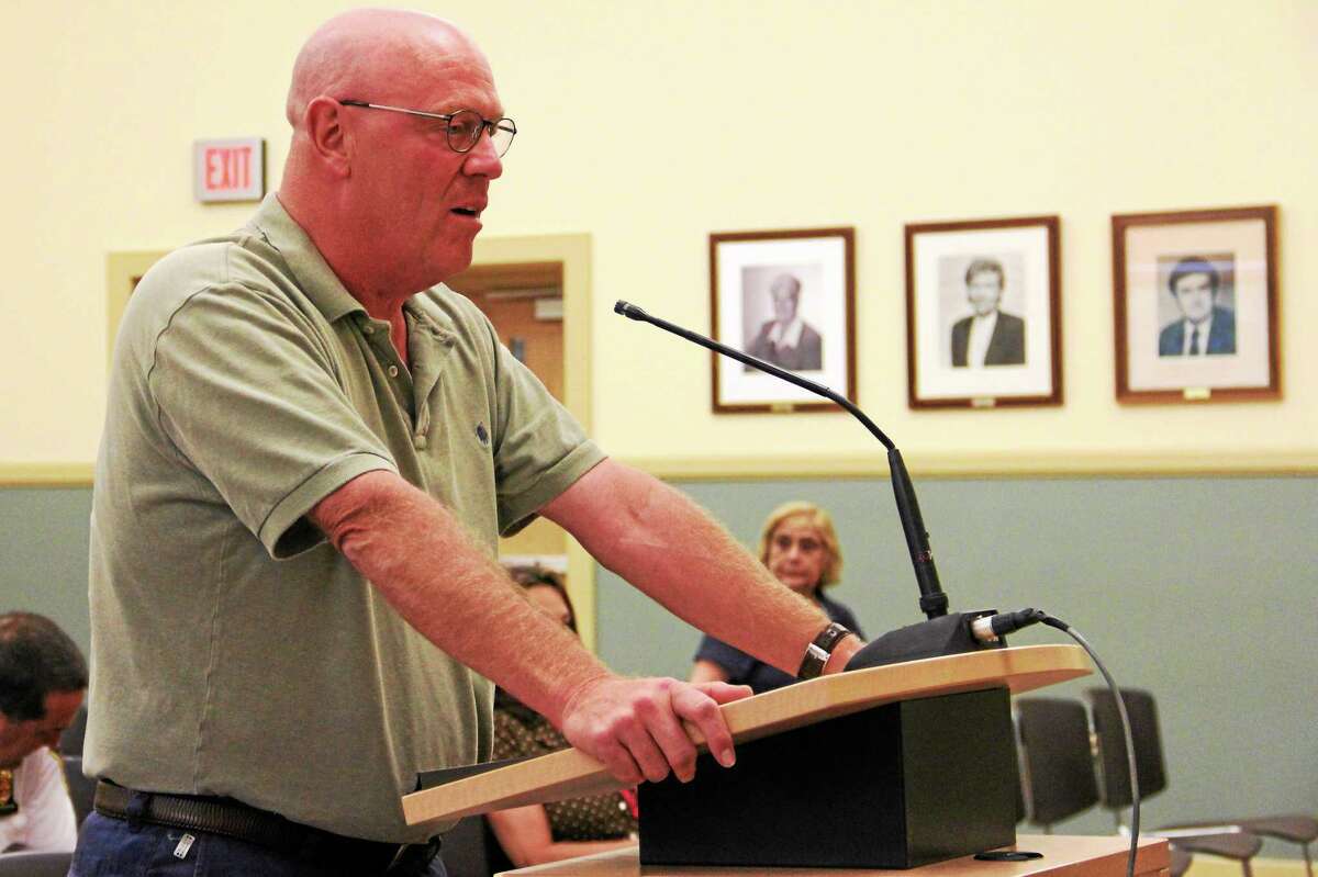 Robert Crovo, the city’s tax collector, address the Board of Finance in this June 2014 file photo.
