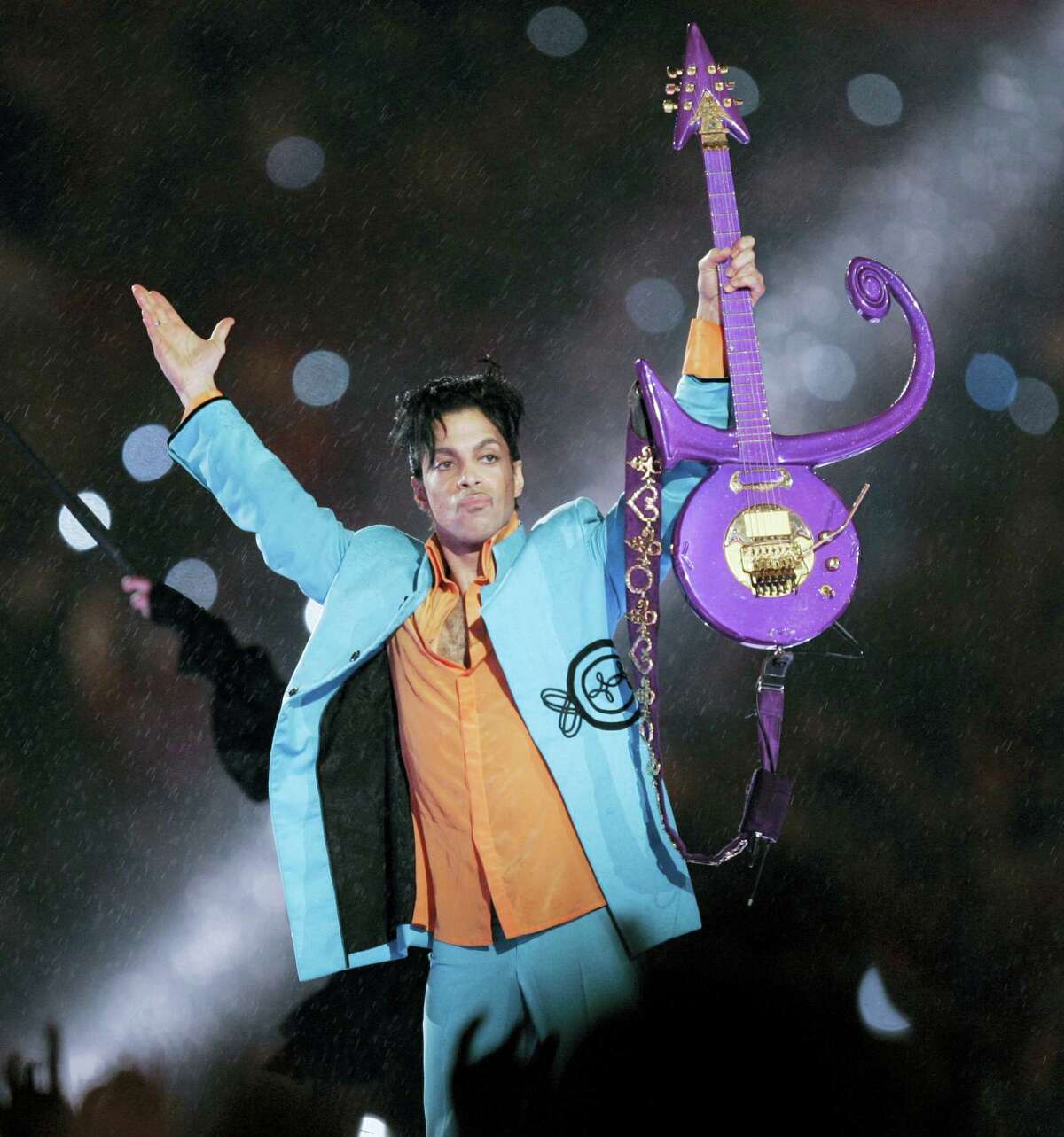 In this Feb. 4, 2007 photo, Prince performs during halftime of the Super Bowl XLI football game in Miami. A hearing will be held Monday, June 27, 2016 in suburban Minneapolis about the procedures for determining who stands to inherit part of Prince’s estate.