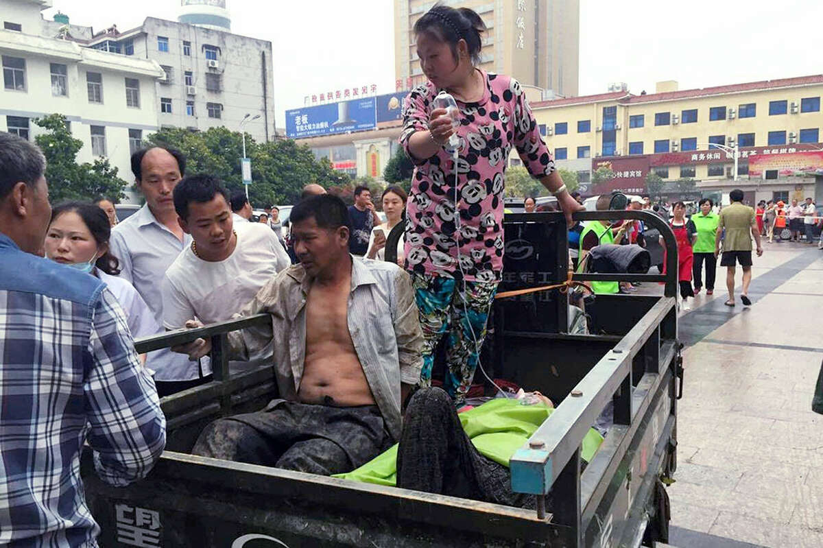 Injured residents arrive at a hospital in the aftermath of a tornado that hit Funing county, in Yancheng city in eastern China’s Jiangsu Province on Thursday, June 23, 2016. A powerful tornado killed dozens and destroyed large numbers of buildings Thursday in the eastern Chinese province of Jiangsu, state media reported.