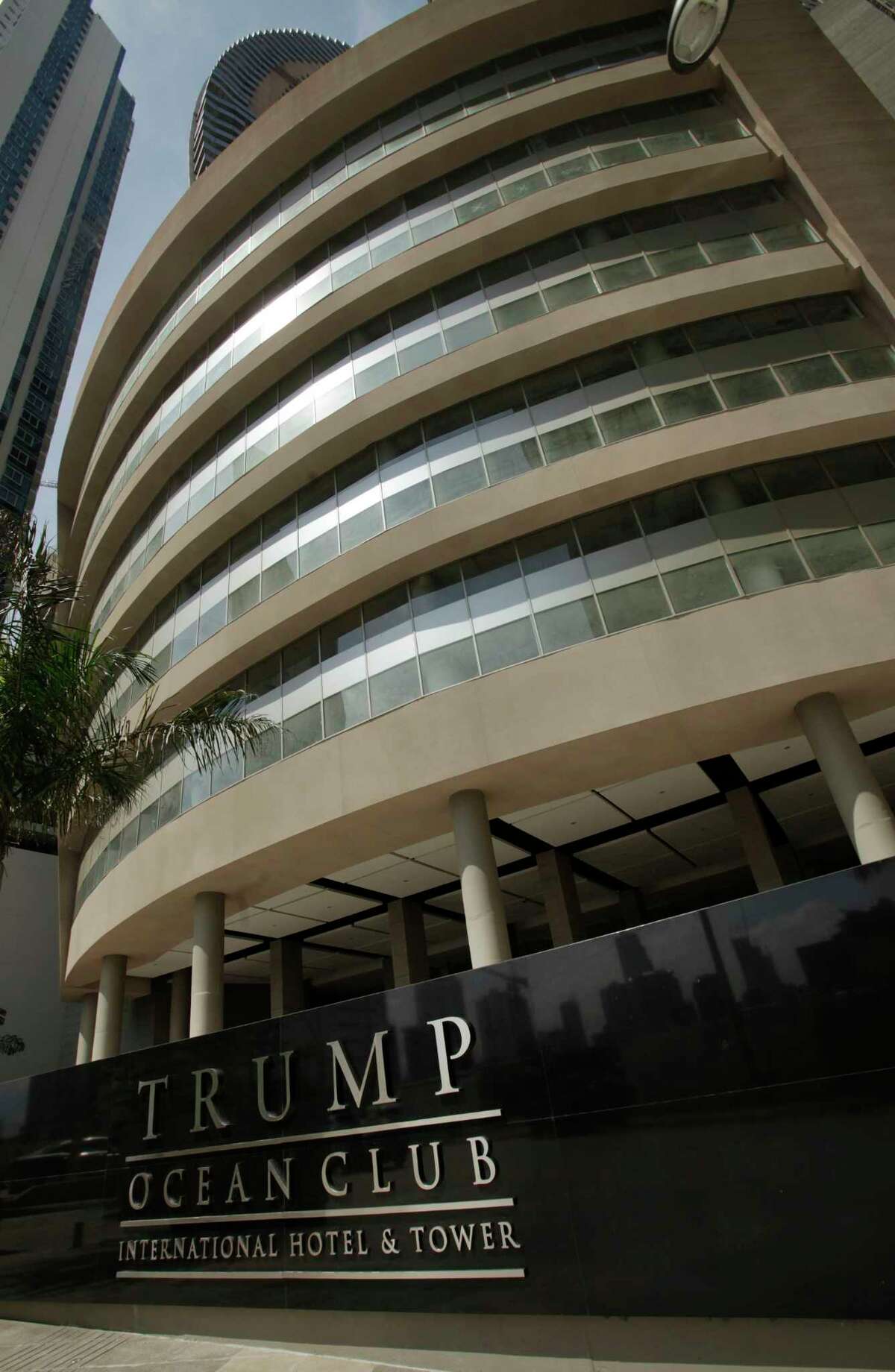 This July 4, 2011 photo shows the main entrance to the Trump Ocean Club International Hotel and Tower in Panama City, Panama. The tale of the 70-story waterfront tower along Panama Bay that was managed by the Trump empire offers insight into the Republican presidential candidate’s business traits, and hints about the management style that might be expected from a Trump White House.