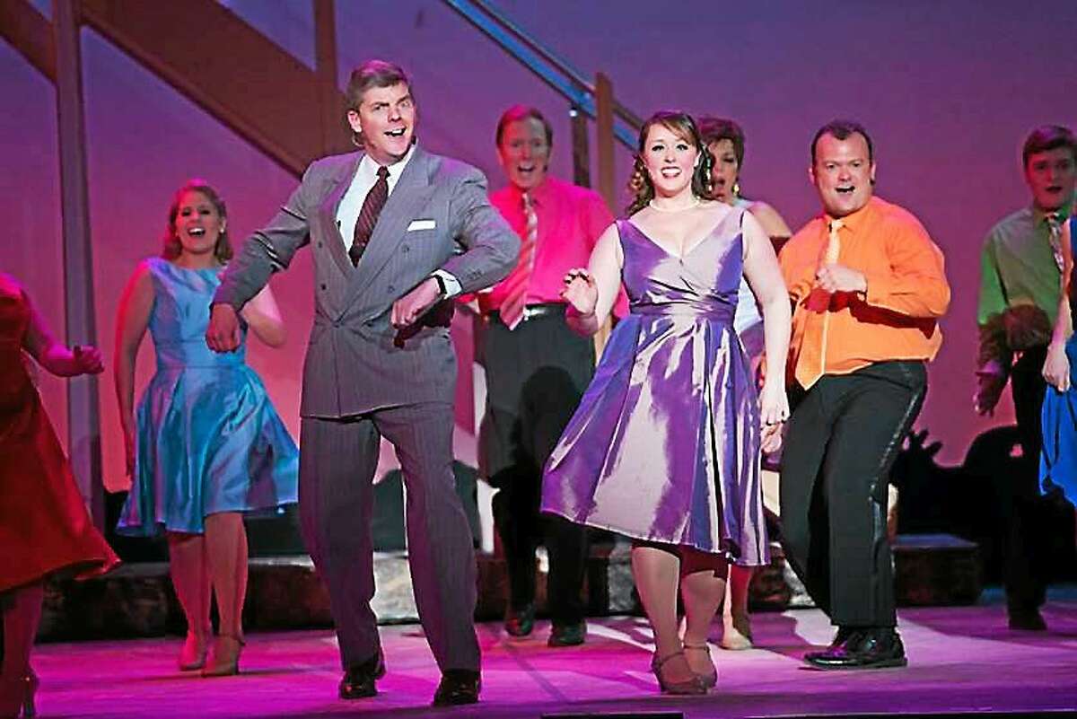 Photo by Lüke Haughwøt From left, members of the cast of the Warner Stage Company's production of "Dirty Rotten Scoundrels are Nicole Thomas (Ensemble), Jonathan Jacobson (Lawrence Jameson), Lyle Ressler (Ensemble), Alyssa Fontana Bunel (Christine Colgate), Nora DeDominicis (Ensemble), Geoff Rucksdeschel (Ensemble).