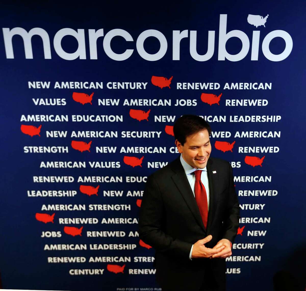 Republican presidential candidate Sen. Marco Rubio, R-Fla., speaks to reporters after a campaign event, Monday, Jan. 25, 2016 in Des Moines, Iowa.