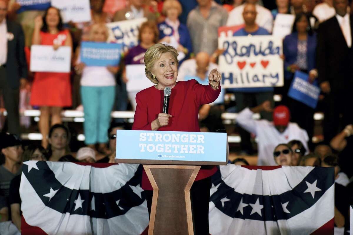 Democratic presidential nominee Hillary Clinton speaks at an early voting rally on the Broward College campus in Coconut Creek, Fla. on Tuesday.