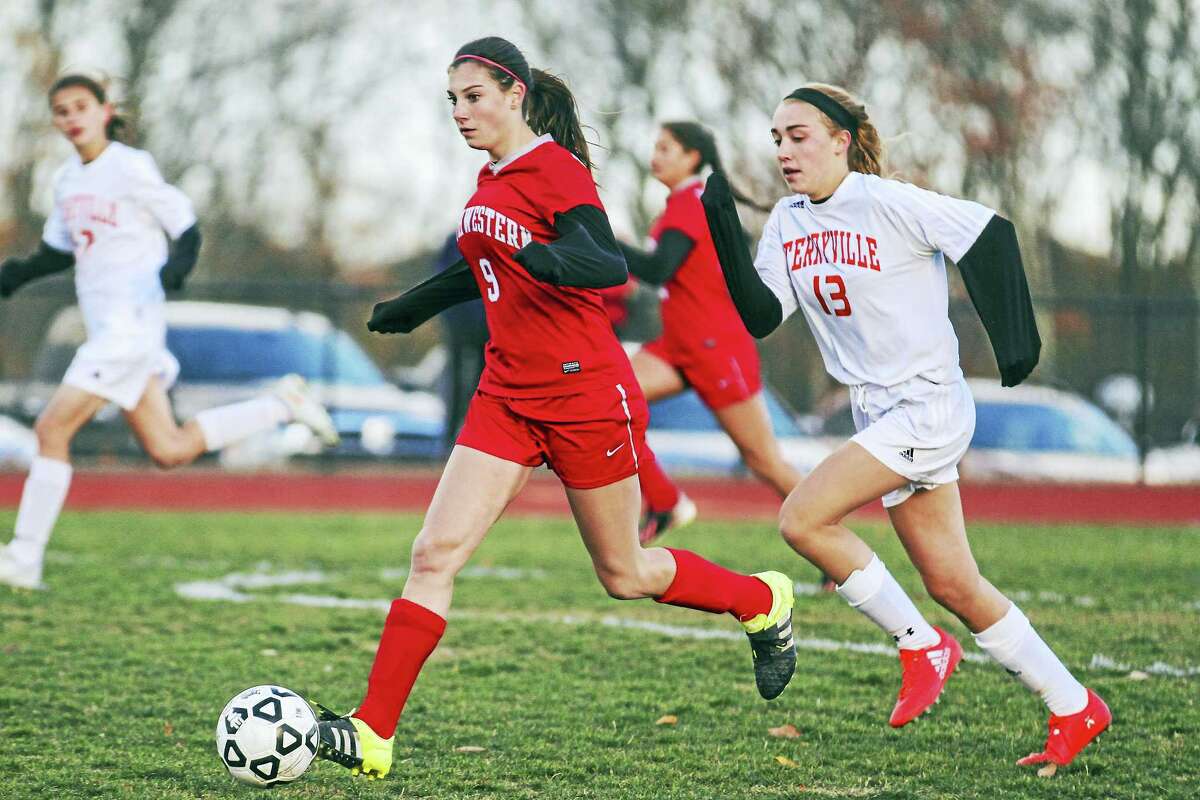 Northwestern’s Miranda Tranquillo scored the game’s first goal in Terryville’s 3-2 win Tuesday at Terryville High School.