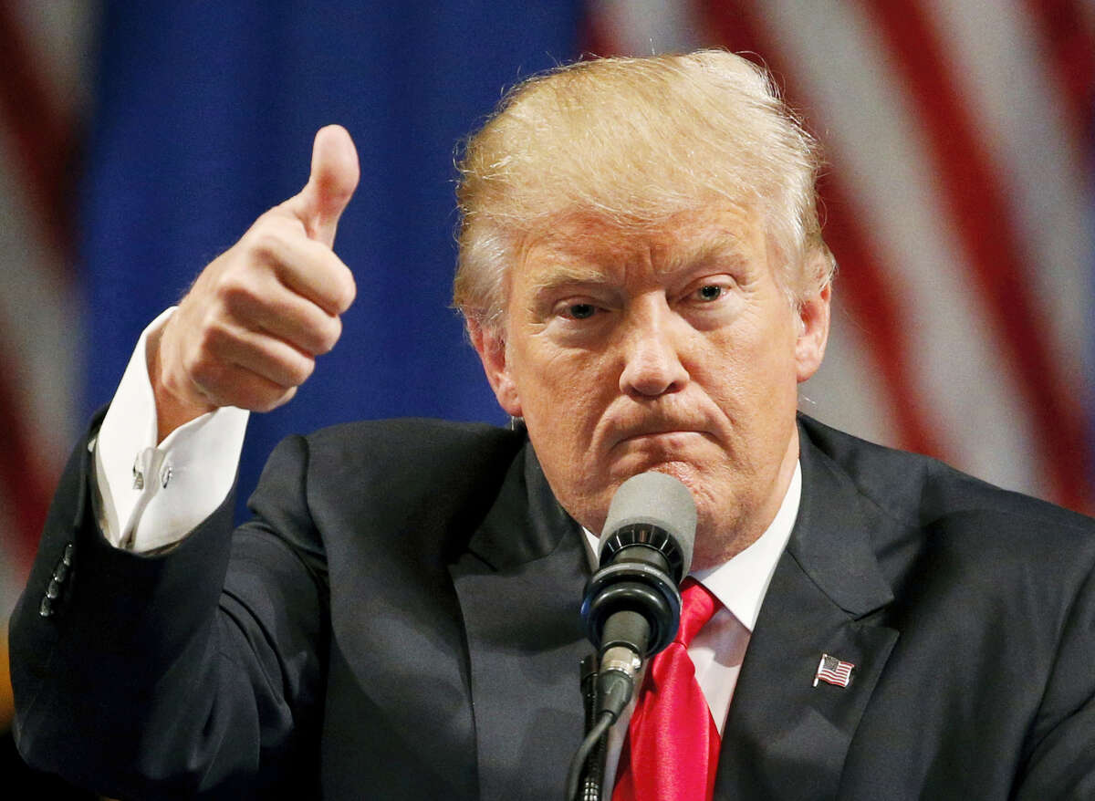 Republican presidential candidate Donald Trump gestures as he speaks in Las Vegas on Saturday.