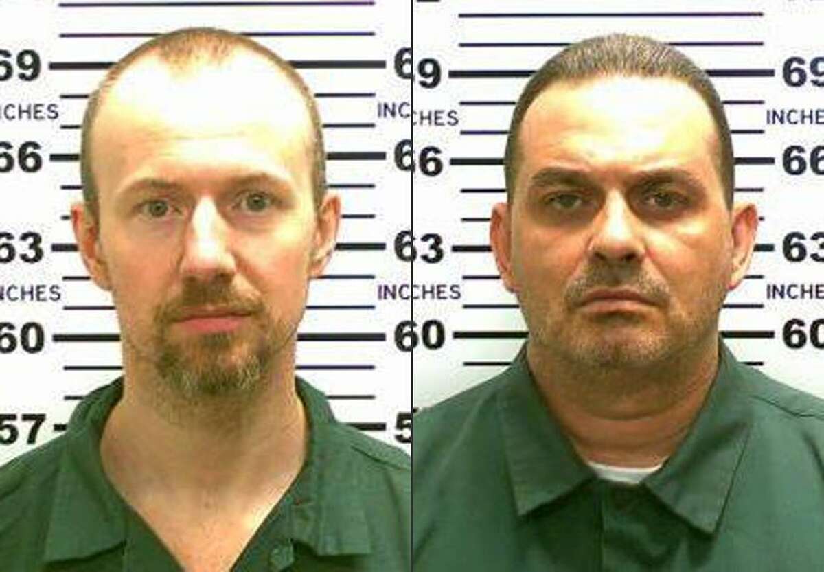 This combination made from photos released by the New York State Police shows inmates David Sweat, left, and Richard Matt. Authorities on Saturday, June 6, 2015 said Sweat, 34, and Matt, 48, both convicted murderers, escaped from the Clinton Correctional Facility in Dannemora, N.Y.