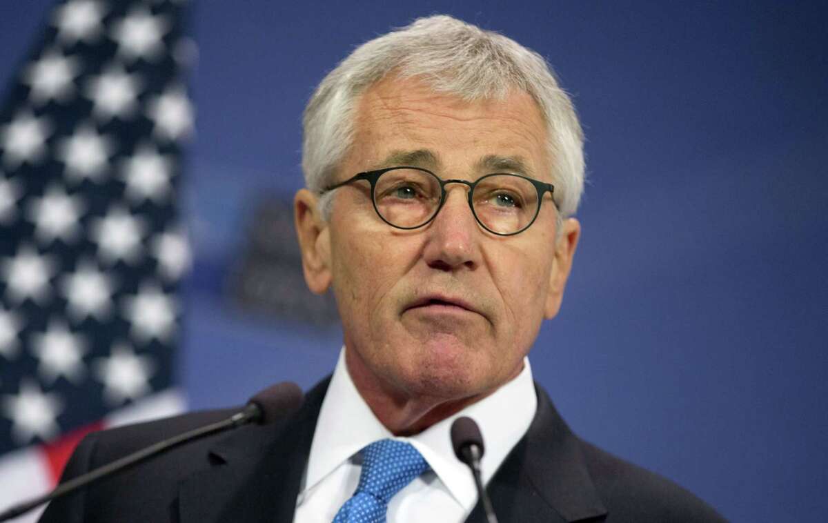 U.S. Secretary of Defense Chuck Hagel speaks during a media conference at NATO headquarters in Brussels on Thursday, Feb. 5, 2015. NATOís chief announced Thursday the alliance is set to more than double the size of its Response Force in response to Russian aggression in Ukraine and the challenge of Islamic extremism. NATO secretary-general Jens Stoltenberg, speaking to reporters before the opening of a meeting of defense ministers, said they were expected to agree to boost the size of the force from 13,000 to 30,000. (AP Photo/Virginia Mayo)