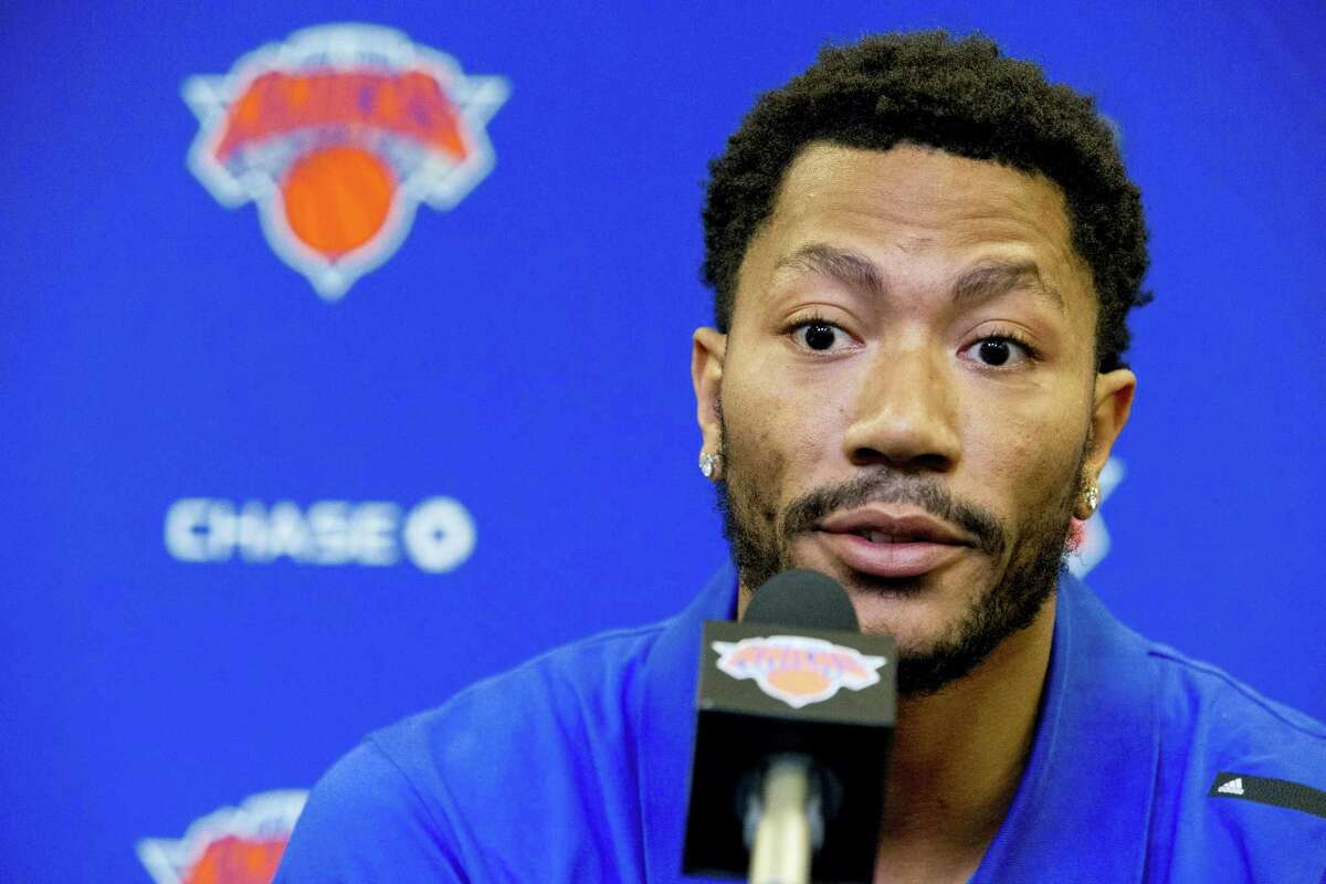 Derrick Rose speaks during a recent news conference at Madison Square Garden.