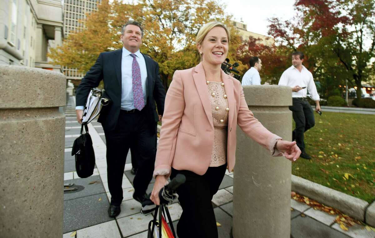 Bridget Kelly leaves the federal courthouse, Friday, Oct. 21, 2016, in Newark, N.J. Republican Gov. Chris Christie approved of a traffic study on the George Washington Bridge, Bridget Kelly his former deputy chief of staff testified Friday in her criminal trial, but federal prosecutors say it was actually a cover story for a political payback scheme designed to cause traffic jams.