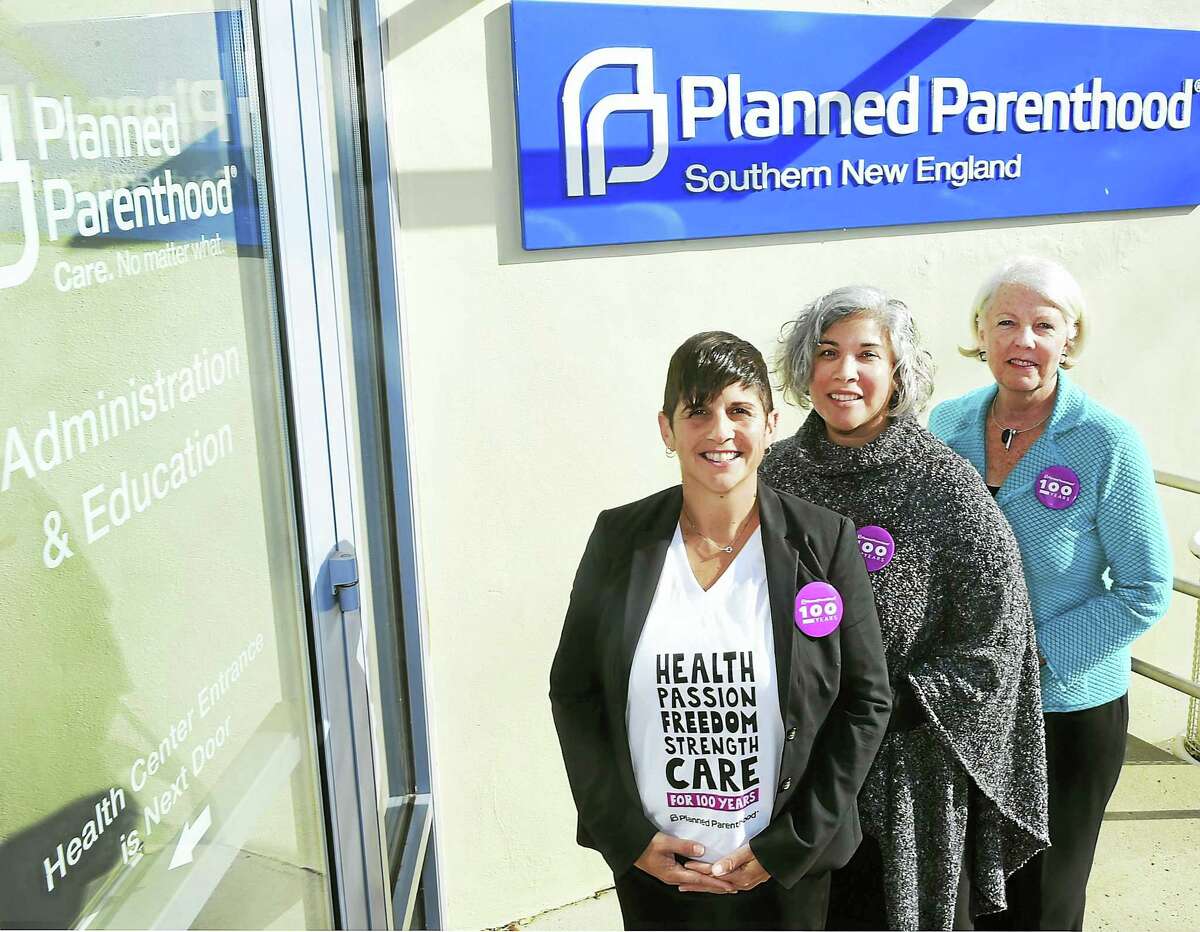 Planned Parenthood of Southern New England executives Gretchen Raffa, director of public policy, advocacy and strategic engagement, left, Pierrette Comulada Silverman, vice president of education and training, center, and Judy Tabar, president and CEO, at the Planned Parenthood office in New Haven.