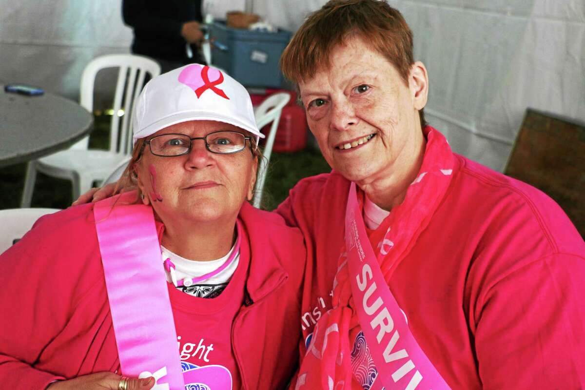 Susan Pelletier of Thomaston and Debbie Hanny of Torrington, two of the breast cancer survivors who participated in the Making Strides Against Breast Cancer of Litchfield. Pelletier is a three-year survivor and Hanny was diagnosed in 2002. Sadly Hanny did lose her husband to cancer.