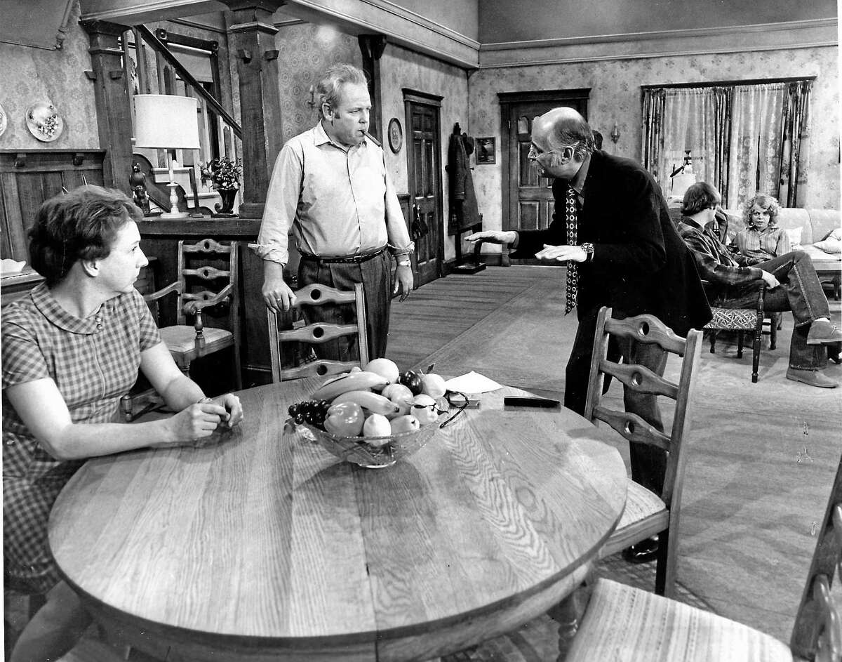 From left, Jean Stapleton, Carroll O’Connor, Norman Lear, Rob Reiner and Sally Struthers on the set of “All in the Family.”