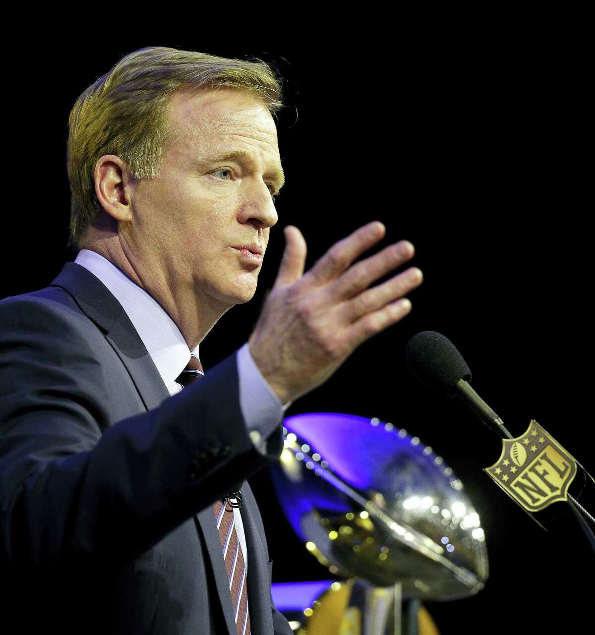 NFL Commissioner Roger Goodell speaks to the media during a news conference on Friday in San Francisco.