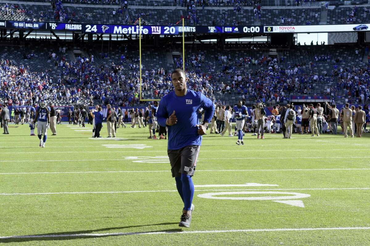 New York Giants wide receiver Victor Cruz leaves the field after a game earlier this year.