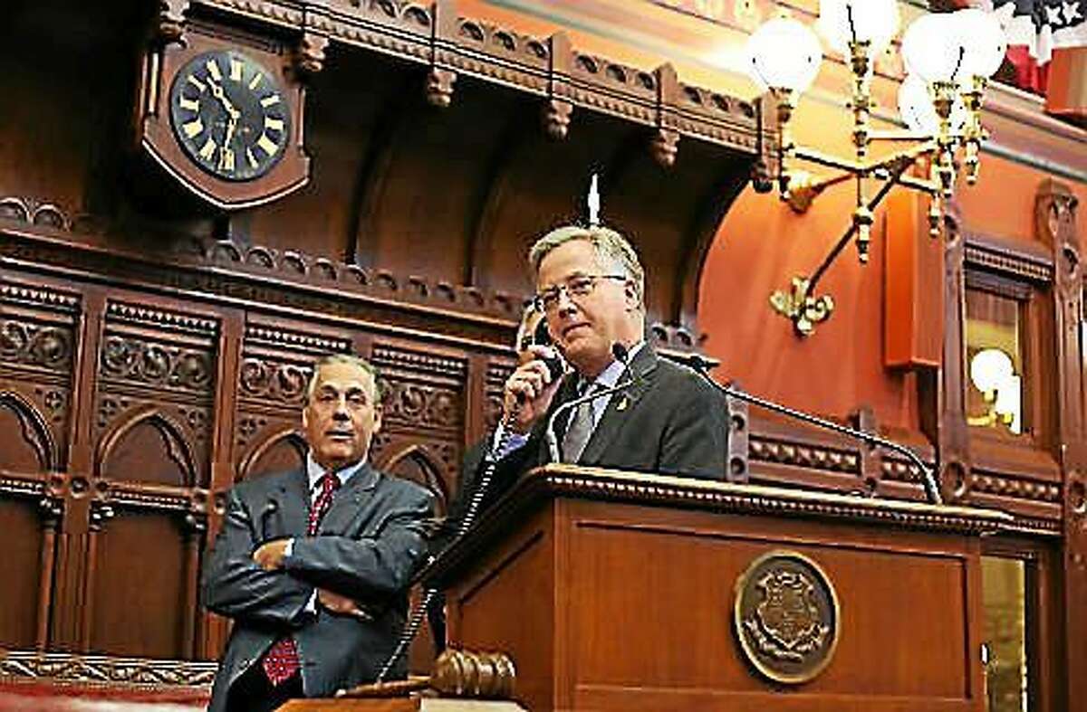 House Speaker Brendan Sharkey and Rep. Jeffrey Berger Wednesday morning waiting for the vote tally.