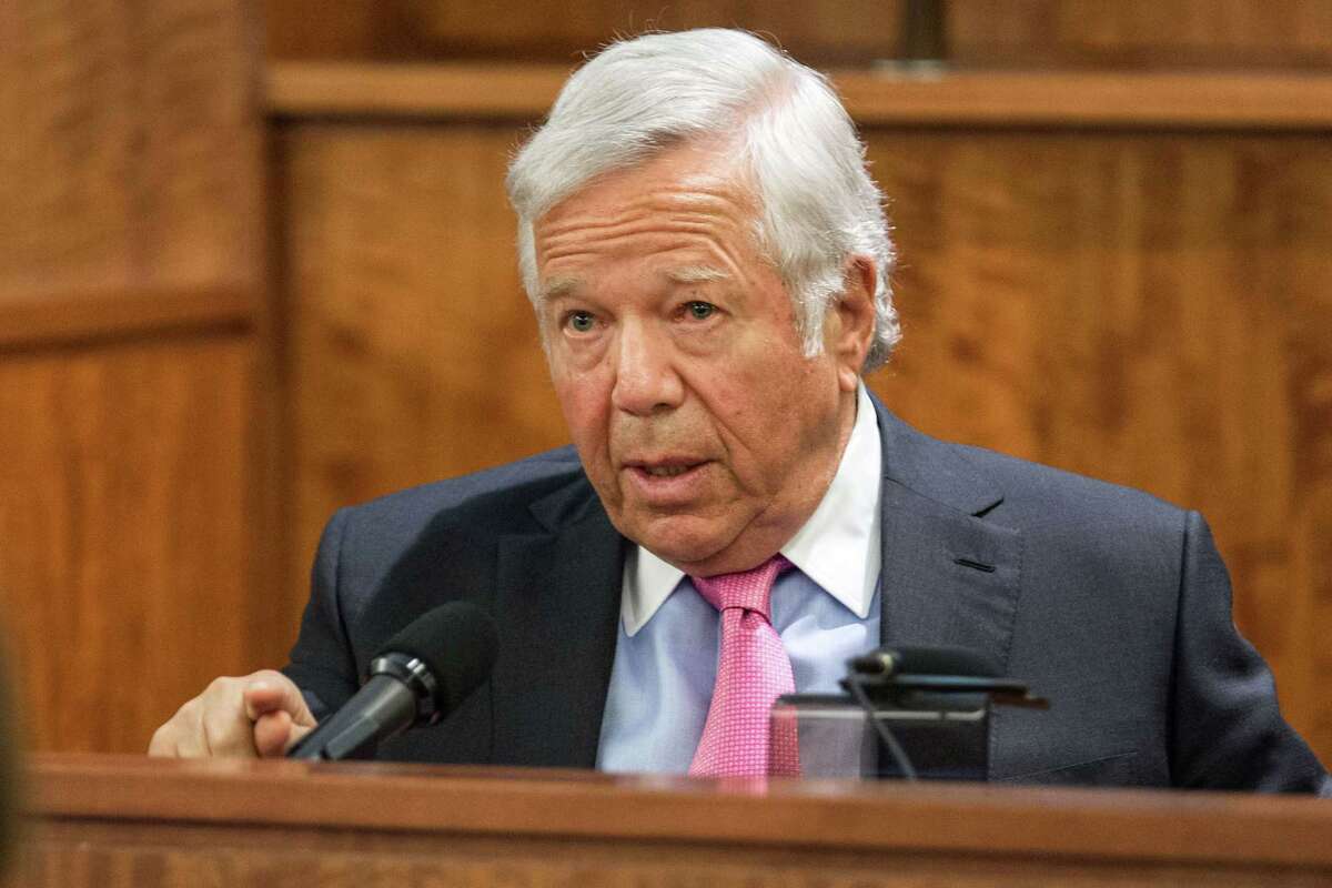 New England Patriots owner Robert Kraft testifies during the murder trial of former Patriot Aaron Hernandez on Tuesday at Bristol County Superior Court in Fall River, Mass.