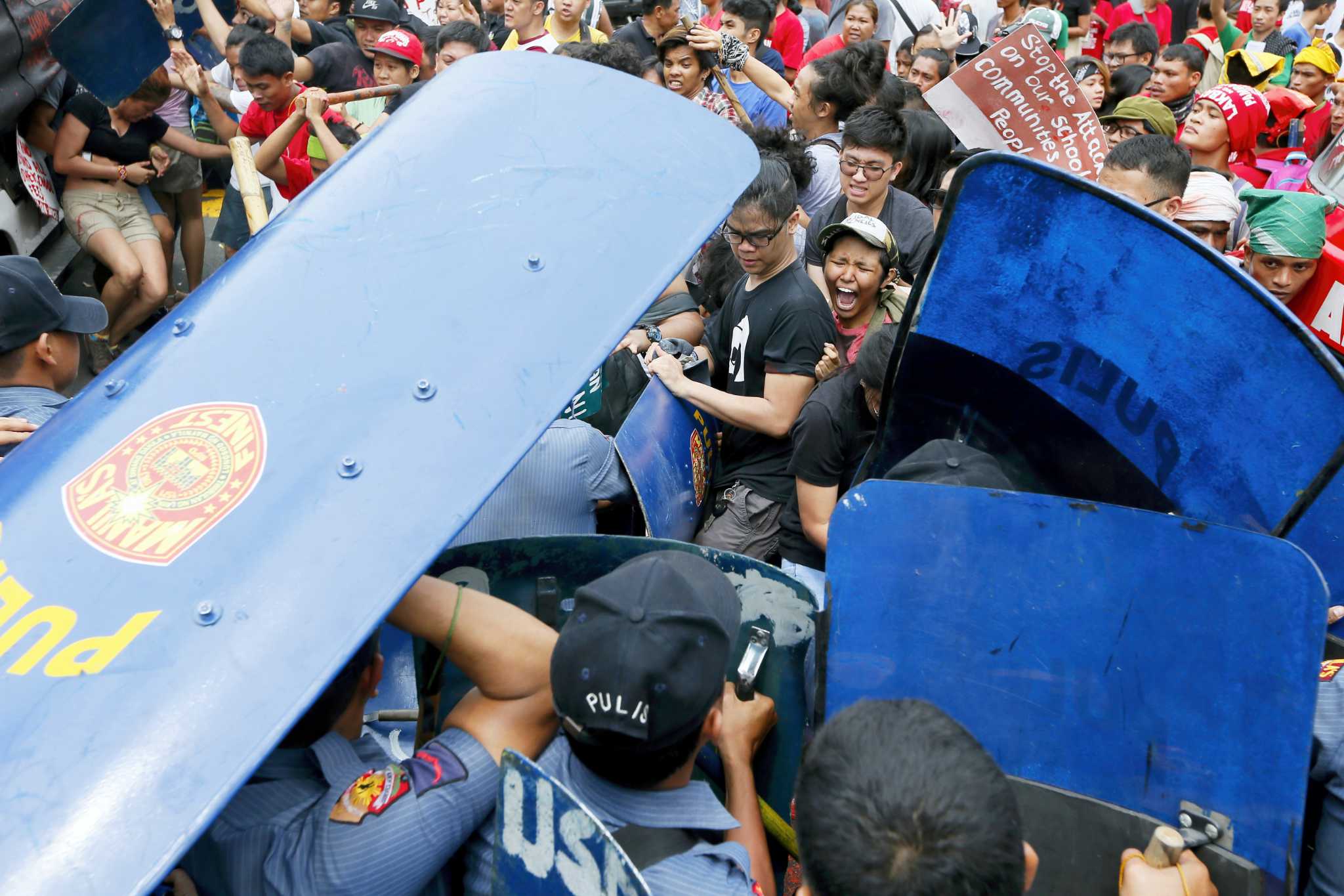 Philippine police van rams protesters in front of US Embassy