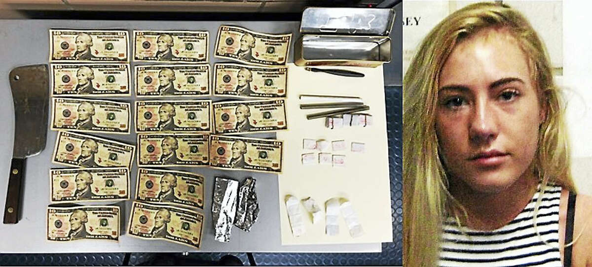 Willow Martin, right, was found with dozens of envelopes of heroin, several counterfeit $10 bills and a large knife while trying to cross the George Washington Bridge late Monday night, officials said.