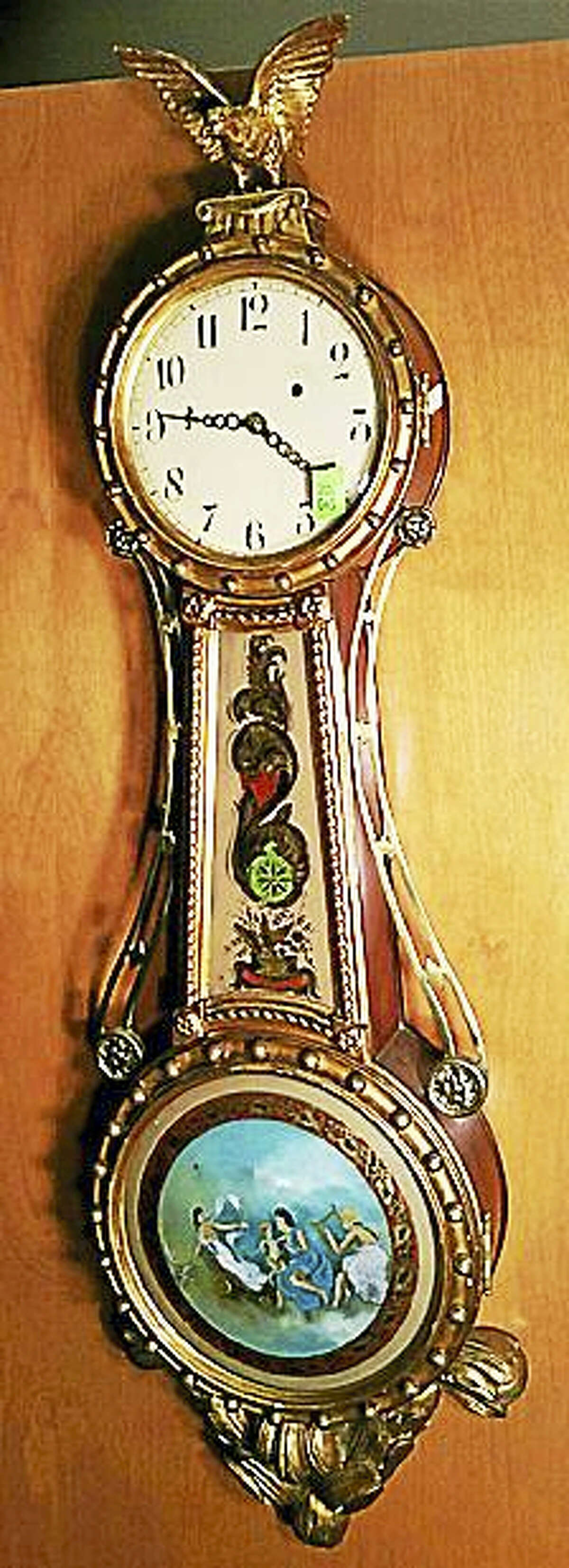 Contributed photos Clocks from makers around Connecticut will be featured at Tim's Inc Auctions on Sunday, Oct. 23.