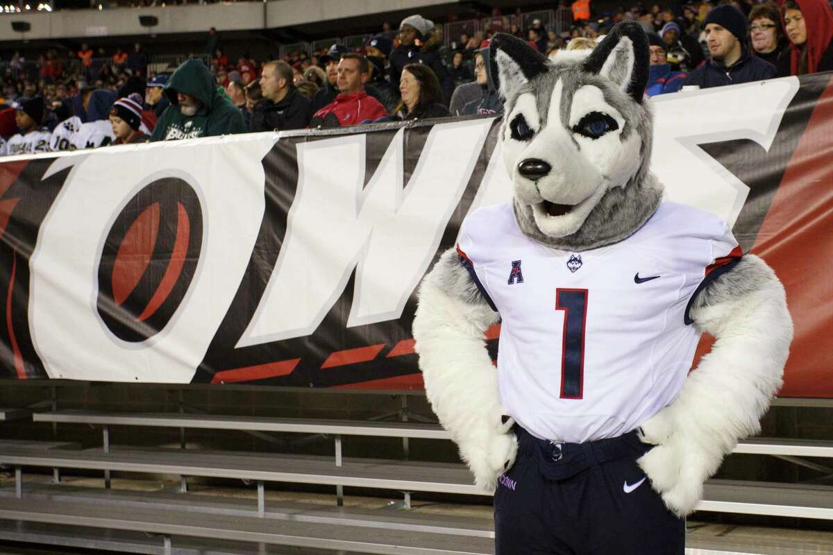 The UConn mascot looks on during the second half Saturday at Temple.