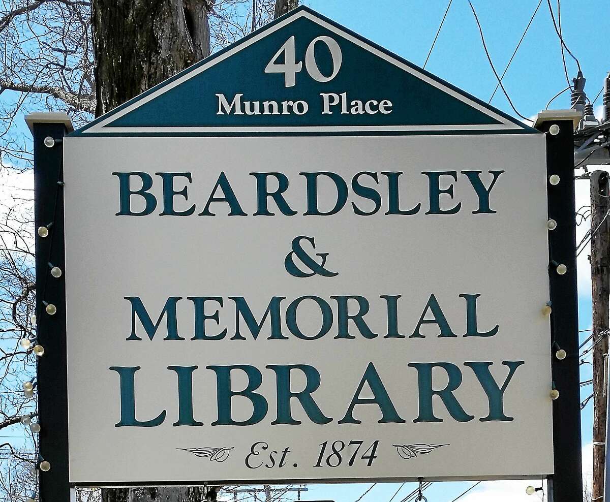 Outside sign for Beardsley & Memorial Library in Winsted.