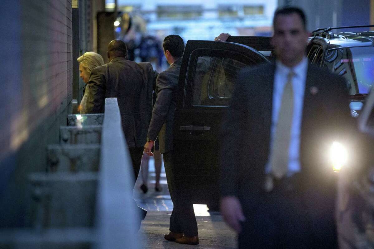 Democratic presidential candidate Hillary Clinton arrives at the Capitol Hilton for a meeting with Democratic presidential candidate Sen. Bernie Sanders, I-Vt., in Washington, Tuesday, June 14, 2016.