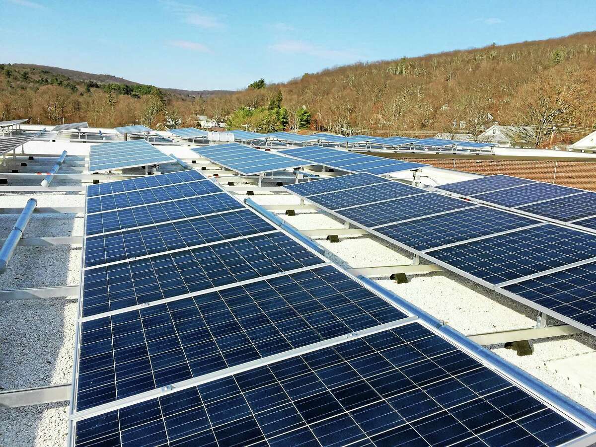 PHOTO BY BEN LAMBERT Solar panels like the ones installed at Forbes School in 2015 are part of a capital project for Torringford School.