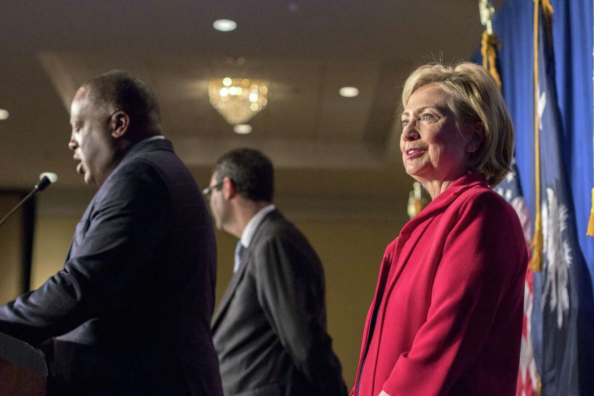Democratic presidential hopeful Hillary Rodham Clinton is introduced by Columbia Mayor Steve Benjamin during a Hillary For American Discussion with Mayors and Local Official event Thursday in Columbia, S.C.