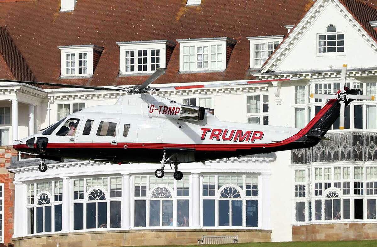 A helicopter owned by Donald Trump departs from the Turnberry golf course in Turnberry, Scotland, on Wednesday.