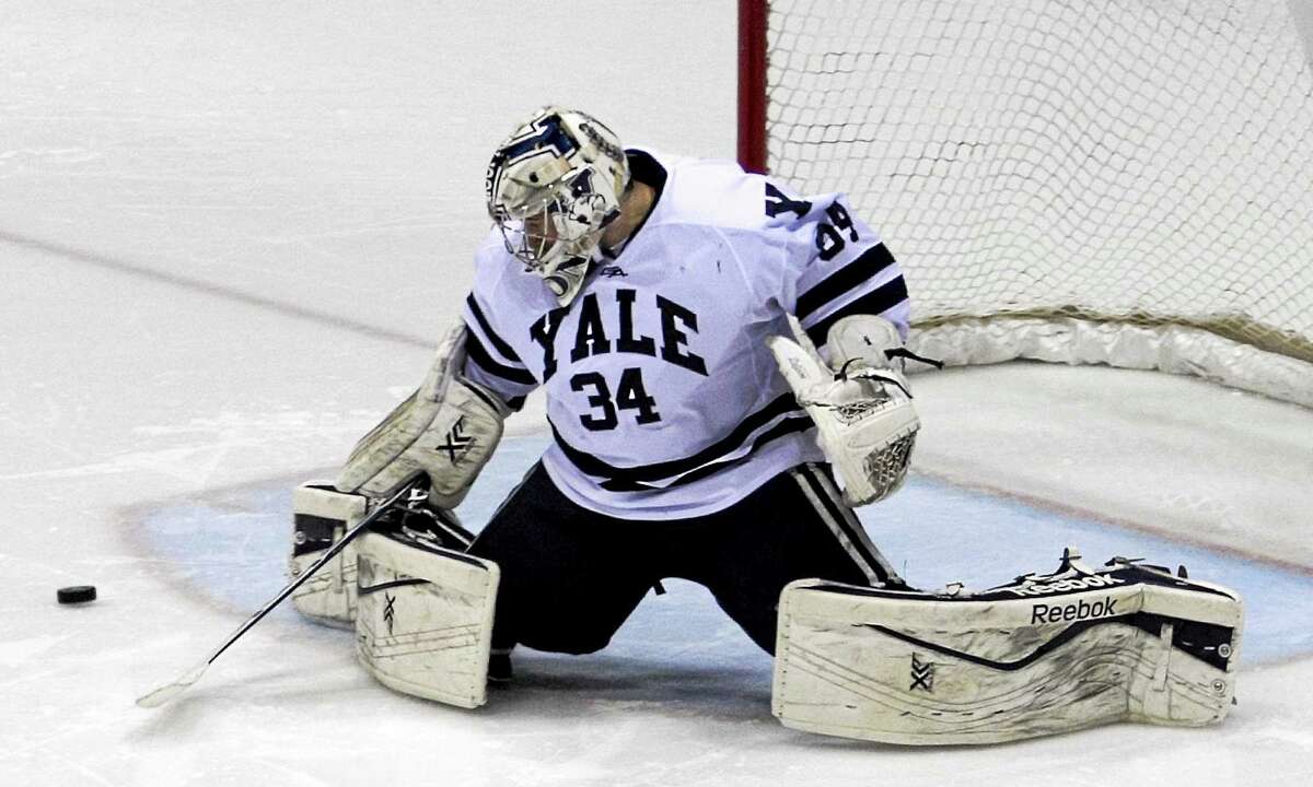 Yale sophomore goalie Alex Lyon will try to stop the nation’s top offense when the Bulldogs face off against Boston University Friday in the NCAA East Regional.