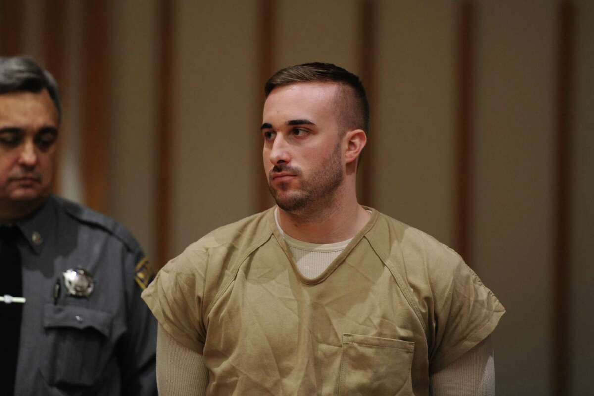 Kyle Navin, charged with killing his parents, appears at a presentment at the Fairfield County Courthouse in Bridgeport Tuesday. Jennifer Valiante, Navin’s girlfriend, has pleaded not guilty to conspiracy to commit murder.