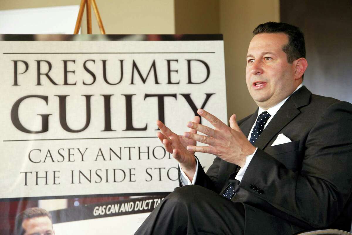 In this July 3, 2012 photo, Casey Anthony’s defense attorney, Jose Baez, gestures as he speaks during an interview with The Associated Press in Coral Gables, Fla.