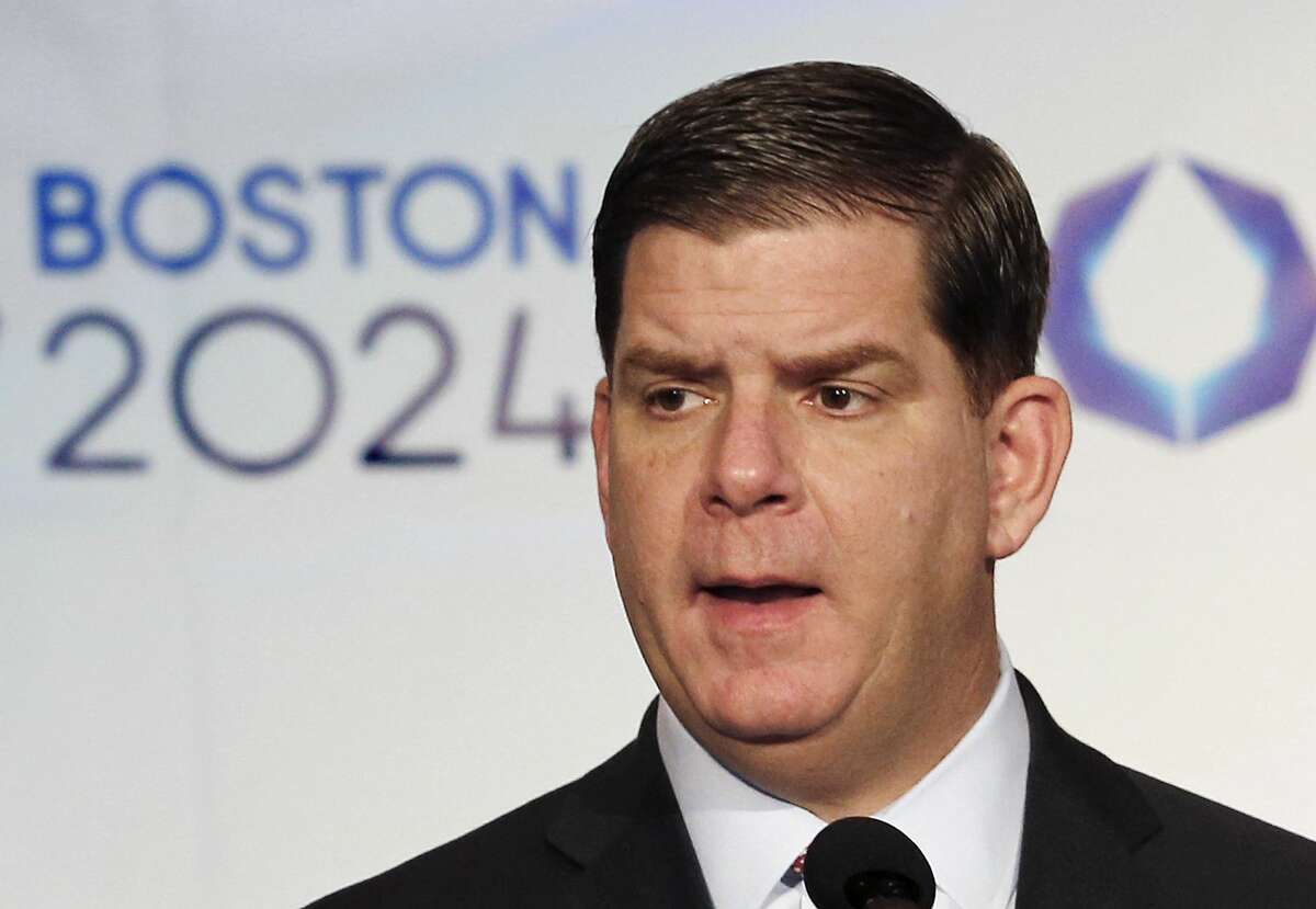 In this Jan. 9, 2015 photo, Boston Mayor Martin Walsh speaks during a news conference in Boston after the city was picked by the USOC as its bid city for the 2024 Olympic Summer Games.