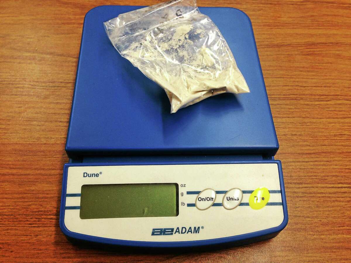 (Ryan Flynn- New Haven Register) Heroin from the New Haven Police Department Narcotics Unit, used to train drug sniffing dogs.