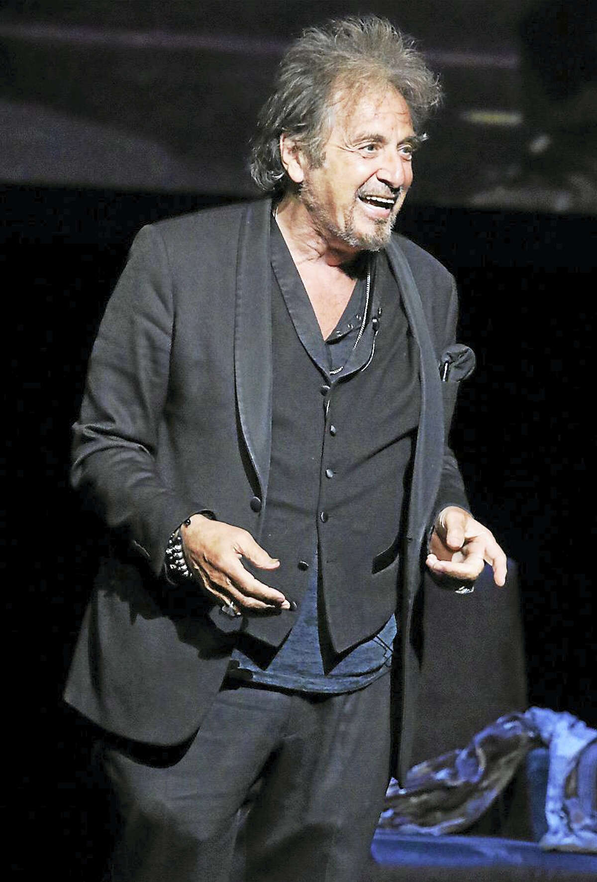 Photo by John AtashianActor Al Pacino is shown on stage in the Grand Theater at the Foxwoods Resort Casino during his appearance on Friday night June 3. The legendary actor, known for his roles in "The Godfather" trilogy, "Serpico," and “Scarface” entertained the large crowd of fans with conversation on his award-winning career and interesting life experiences. Pacino has been awarded the Golden Globe Cecil B. DeMille Award for Lifetime Achievement in Motion Pictures, the American Film Institute Life Achievement Award and in 2011 he was received the National Merit of Arts from President Obama. Comedian and co-host Joy Behar joined Al on stage during his performance and she did a great job keeping the conversation, questions and humor flowing.