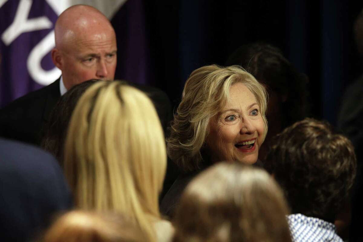 Democratic presidential hopeful Hillary Rodham Clinton greets supporters after delivering a speech, Friday, July 24, 2015, at the New York University Leonard N. Stern School of Business in New York.