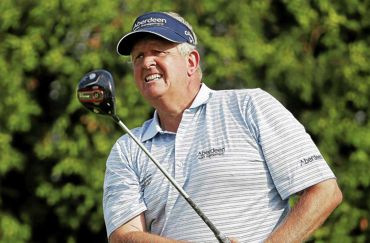 Colin Montgomerie is among the leaders at a rain-delayed Senior British Open.