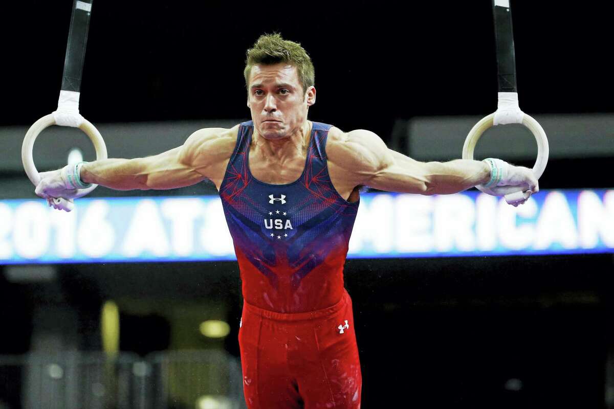 Sam Mikulak, shown here during a competition in New Jersey, won the U.S. Gymnastics Championships in Hartford on Sunday.
