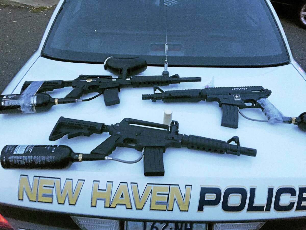 Paintball guns seized recently by New Haven police.