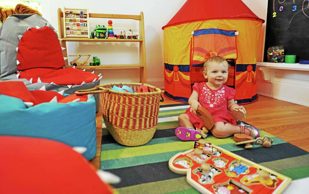 14-month-old Audra in the play room at The Silly Sprout in Litchfield.