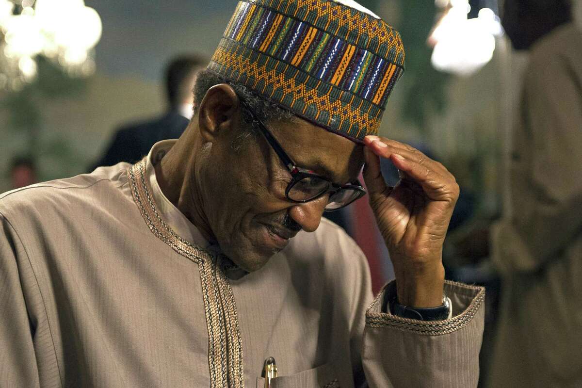 Nigerian President Muhammadu Buhari pauses as he is interviewed by the Associated Press at Blair House in Washington on July 21, 2015. Buhari says a multinational African force will be in place within 10 days to take the fight to the Islamic extremist group Boko Haram that has killed thousands and was behind the abduction of hundreds of schoolgirls.