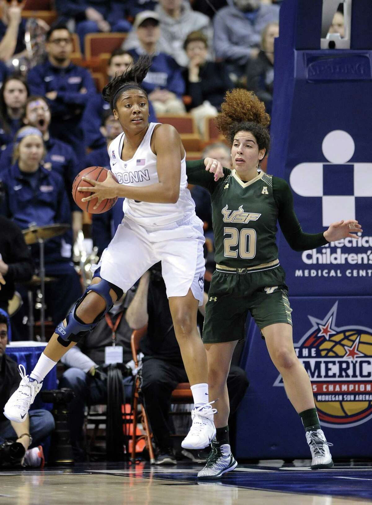 UConn’s Morgan Tuck grabs a rebound during a recent game against USF.