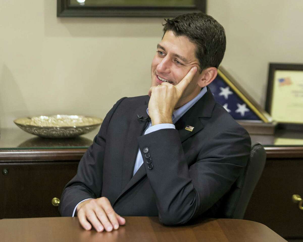 House Speaker Paul Ryan, R-Wis., pauses during an interview with The Associated Press Thursday in Janesville, Wisconsin.