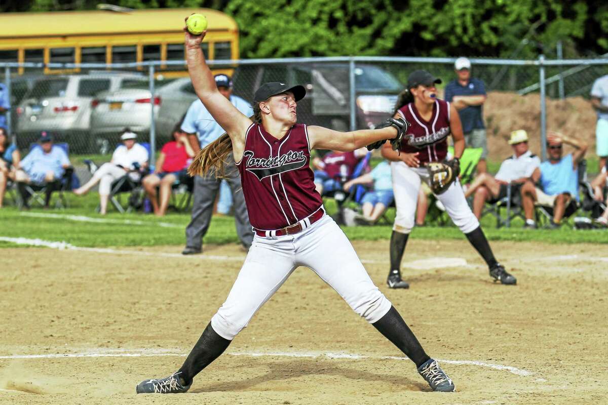 Torrington pitcher Ali Dubois pitched a perfect game to lead the Red Raiders to a 2-0 win over Brookfield in the Class L State Tournament second round Wednesday at Torrington High School.