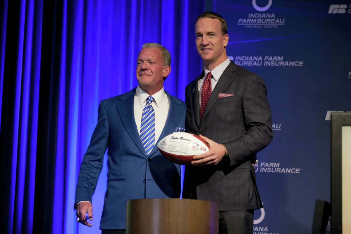 Indianapolis Colts owner Jim Irsay and former Colts quarterback Peyton Manning.