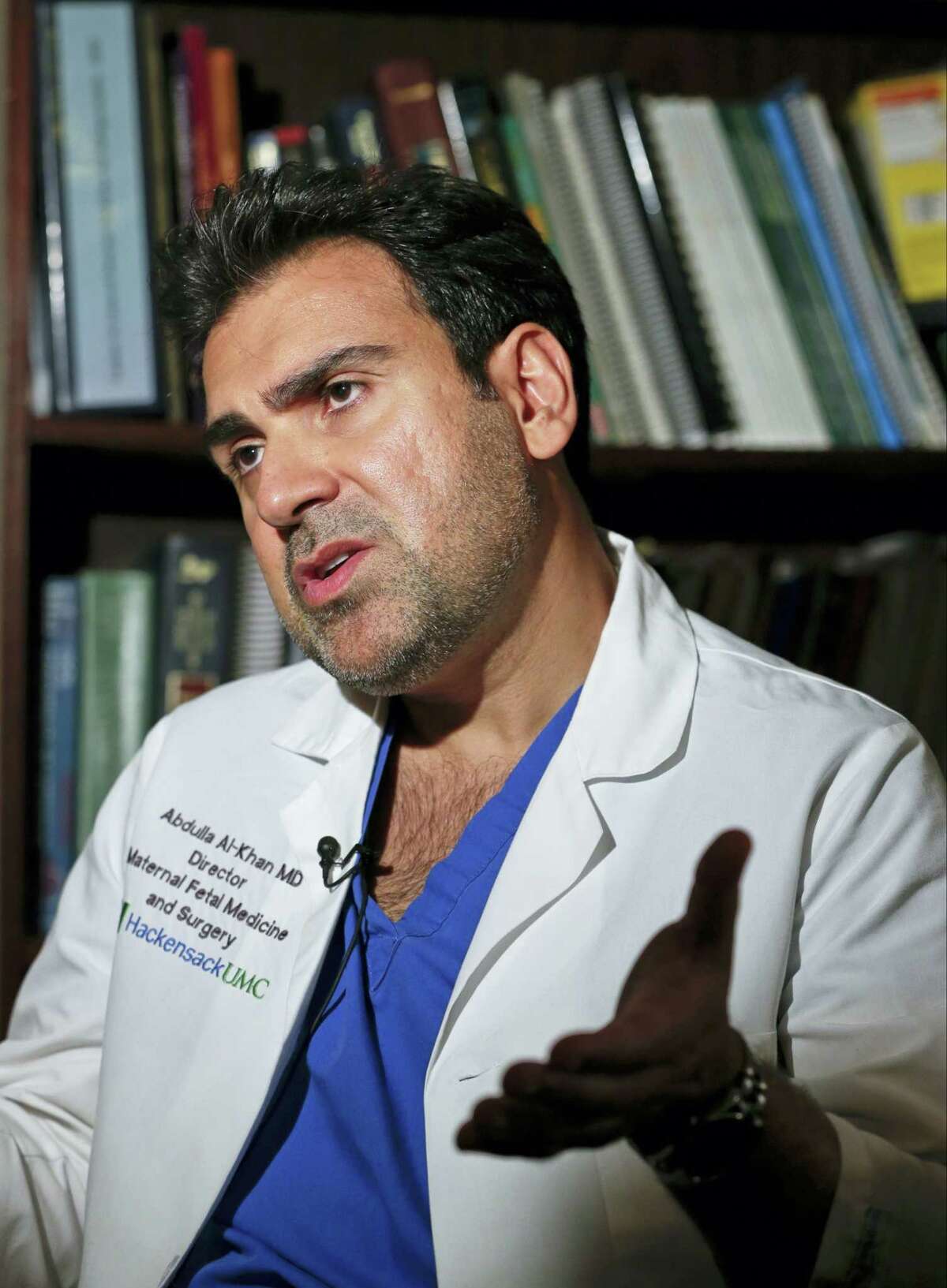 Dr. Abdulla Al-Khan, director of the Center for Abnormal Placentation, and section chief of Maternal Fetal Medicine and Surgery speaks during a news interview at Hackensack University Medical Center, Wednesday, June 1, 2016, in Hackensack, N.J. Doctors say a baby born to a mother with the Zika virus appears to be affected by the disease. Officials at Hackensack University Medical Center say the 31-year-old woman from Honduras delivered the baby girl through a cesarean section on Tuesday.